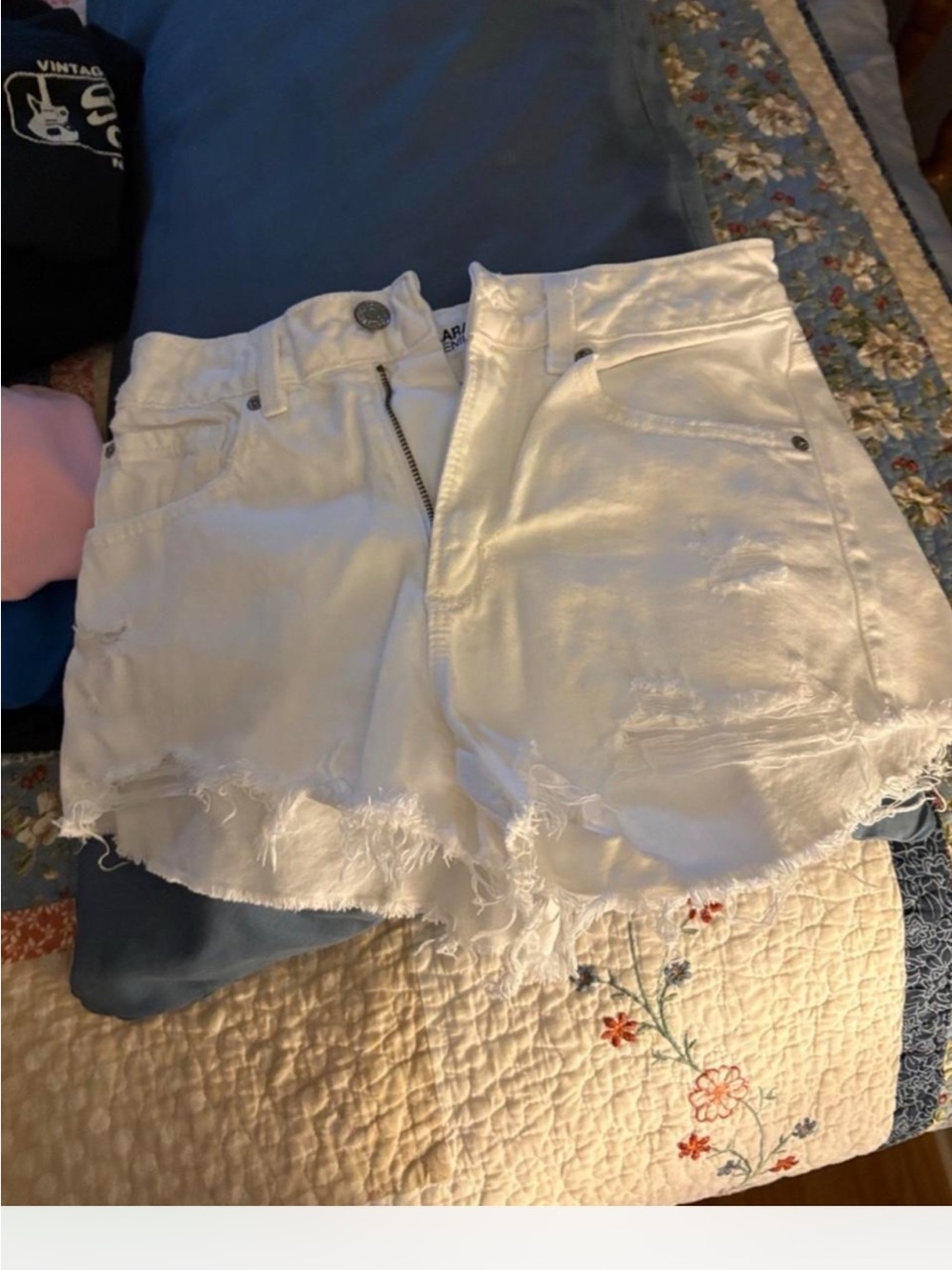 garage White Distressed High-Waist Denim Shorts